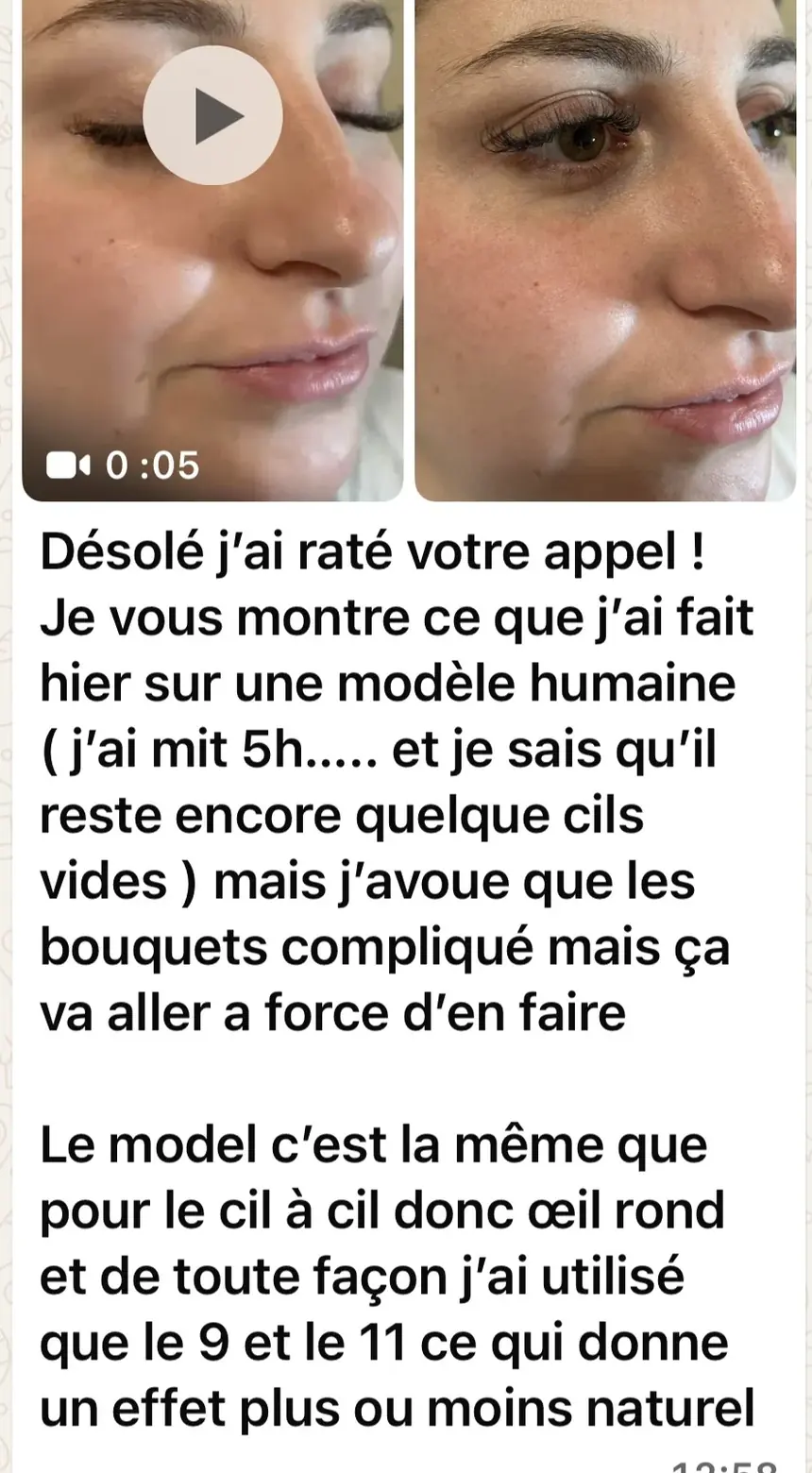 Message d’une élève qui montre sa pose sur un modèle