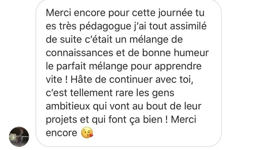 Message d’une élève qui remercie pour une journée de formation pédagogique