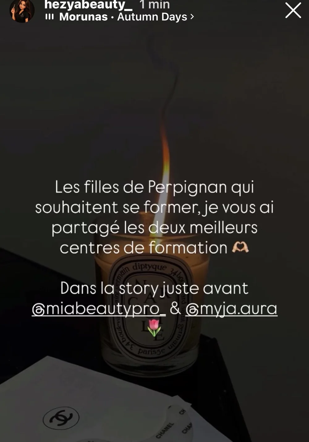 Story Instagram de hezyabeauty_ qui recommande de se former